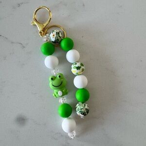 Green and White Frog Keychain for Kids